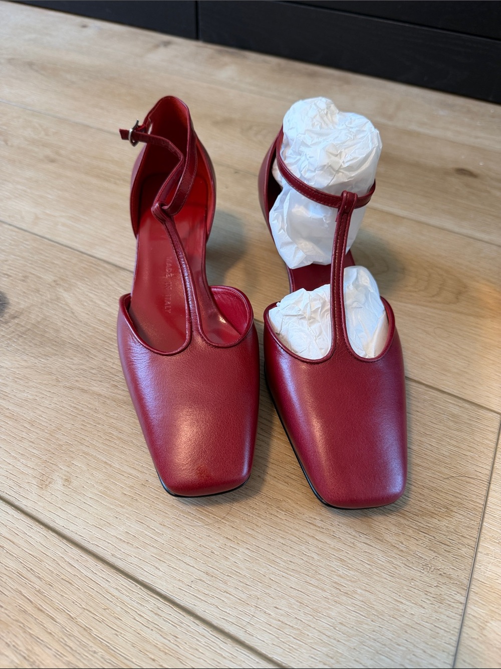 J.Crew Collection Women's Red T-Strap Square-Toe Leather Pumps NWT/NWB